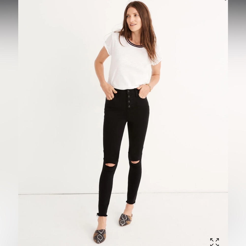 Madewell Roadtripper Button Highrise Distressed Black Denim Jean